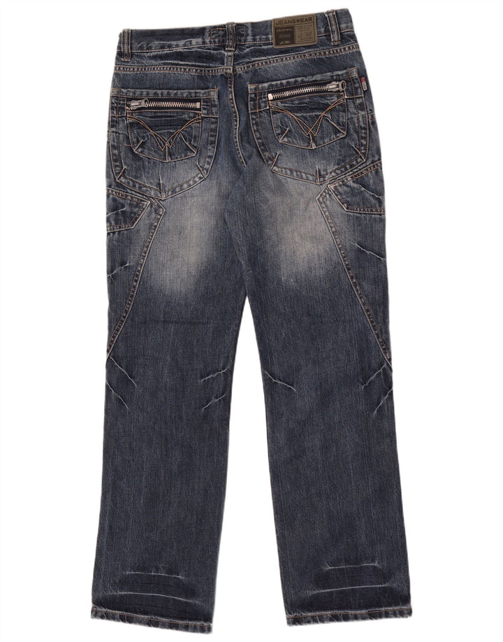 Vintage Straight Jeans til mænd W32 L32 Blå Patchwork Bomuld