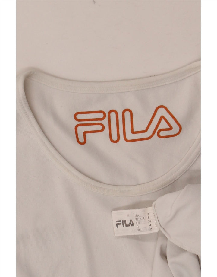 FILA Dame T-Shirt Top UK 10 Small White Viscose