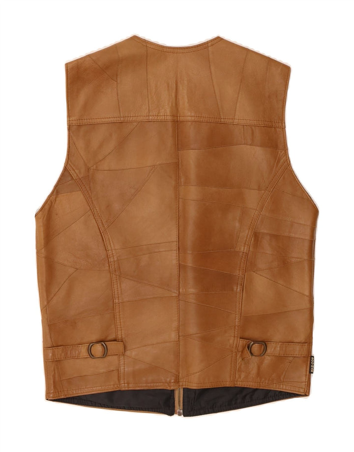 VINTAGE Mens Leather Gilet UK 38 Medium Brown Patchwork Leather Vintage Vintage and Second-Hand Vintage from Messina Hembry 