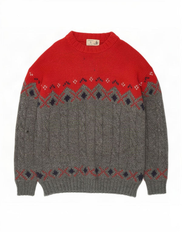 St Michael Herre Crew Neck Jumper Sweater XL Grå Colourblock New Wool