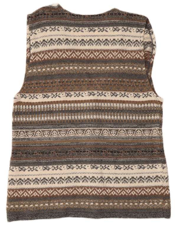 Vintage ærmeløs cardigan sweater til kvinder UK 14 Medium Grå Geometrisk