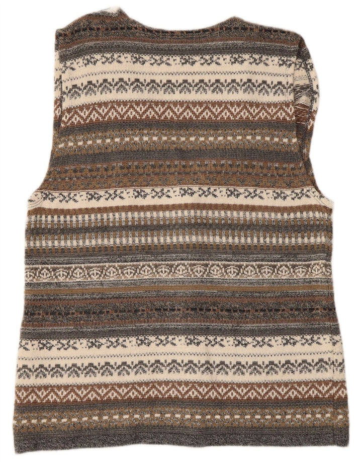 Vintage ærmeløs cardigan sweater til kvinder UK 14 Medium Grå Geometrisk