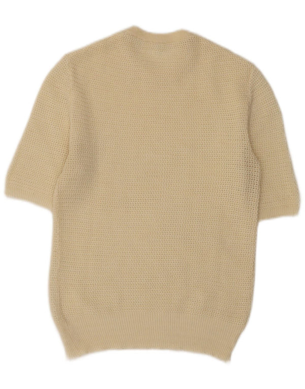 Vintage Dame Kortærmet Rundhals Jumper Sweater UK 10 Small Beige