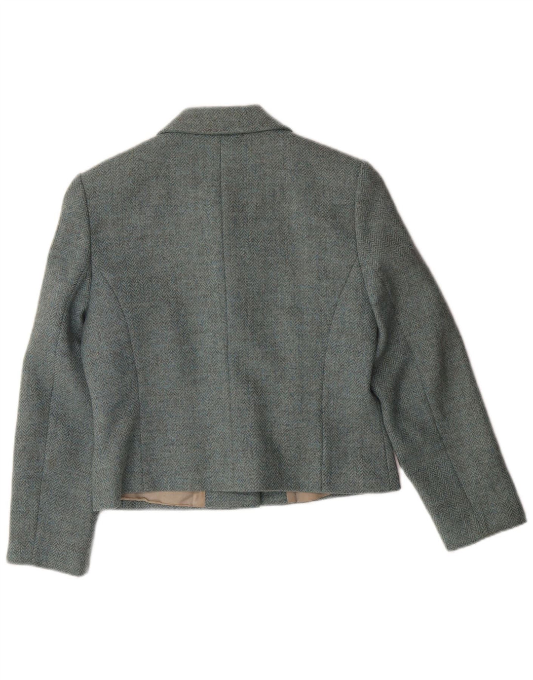 LAURA ASHLEY Dame Crop 3-knaps blazerjakke UK 12 Medium Blue Wool