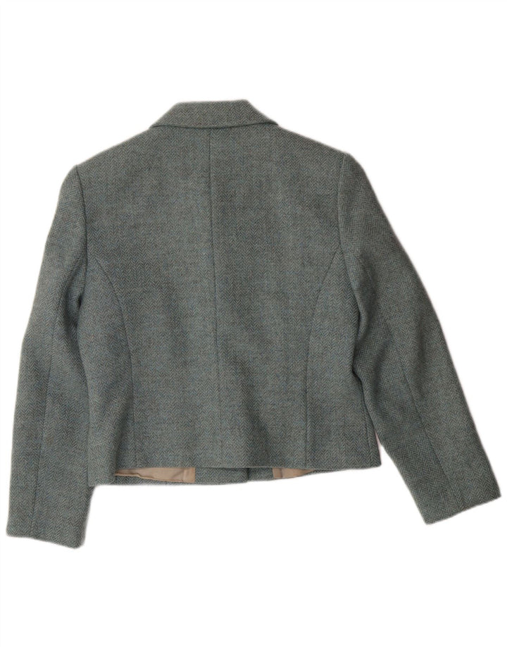 LAURA ASHLEY Dame Crop 3-knaps blazerjakke UK 12 Medium Blue Wool