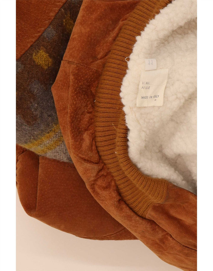 Colombus Herre Loose Fit Læderjakke UK 40 Stor Beige Geometrisk