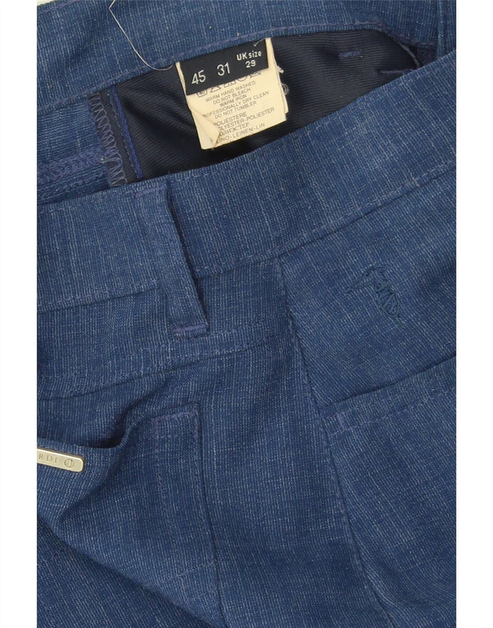 TRUSSARDI Womens Slim Casual Trousers W29 L28 Blue Check Polyester Vintage Trussardi and Second-Hand Trussardi from Messina Hembry 