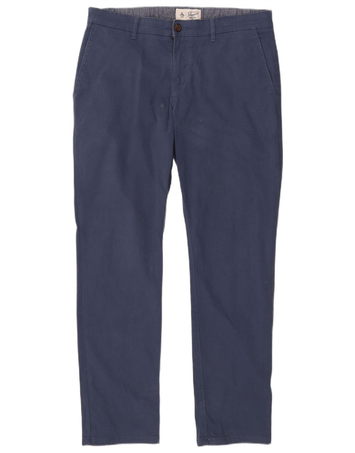 PENGUIN Herre Slim Chino Bukser W34 L32 Marineblå Bomuld