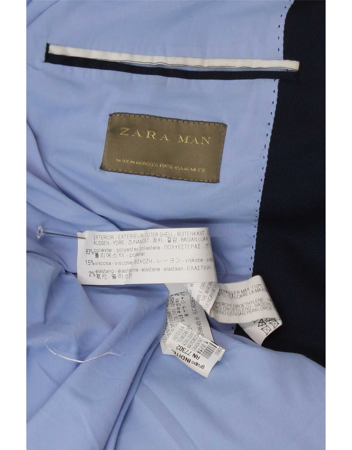 Zara Blazerjakke til mænd med 1 knap EU 56 XL Marineblå Polyester