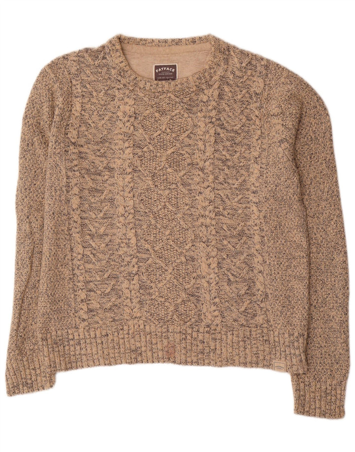 Fat Face Herre Boat Neck Jumper Sweater Medium Beige Flecked Polyester