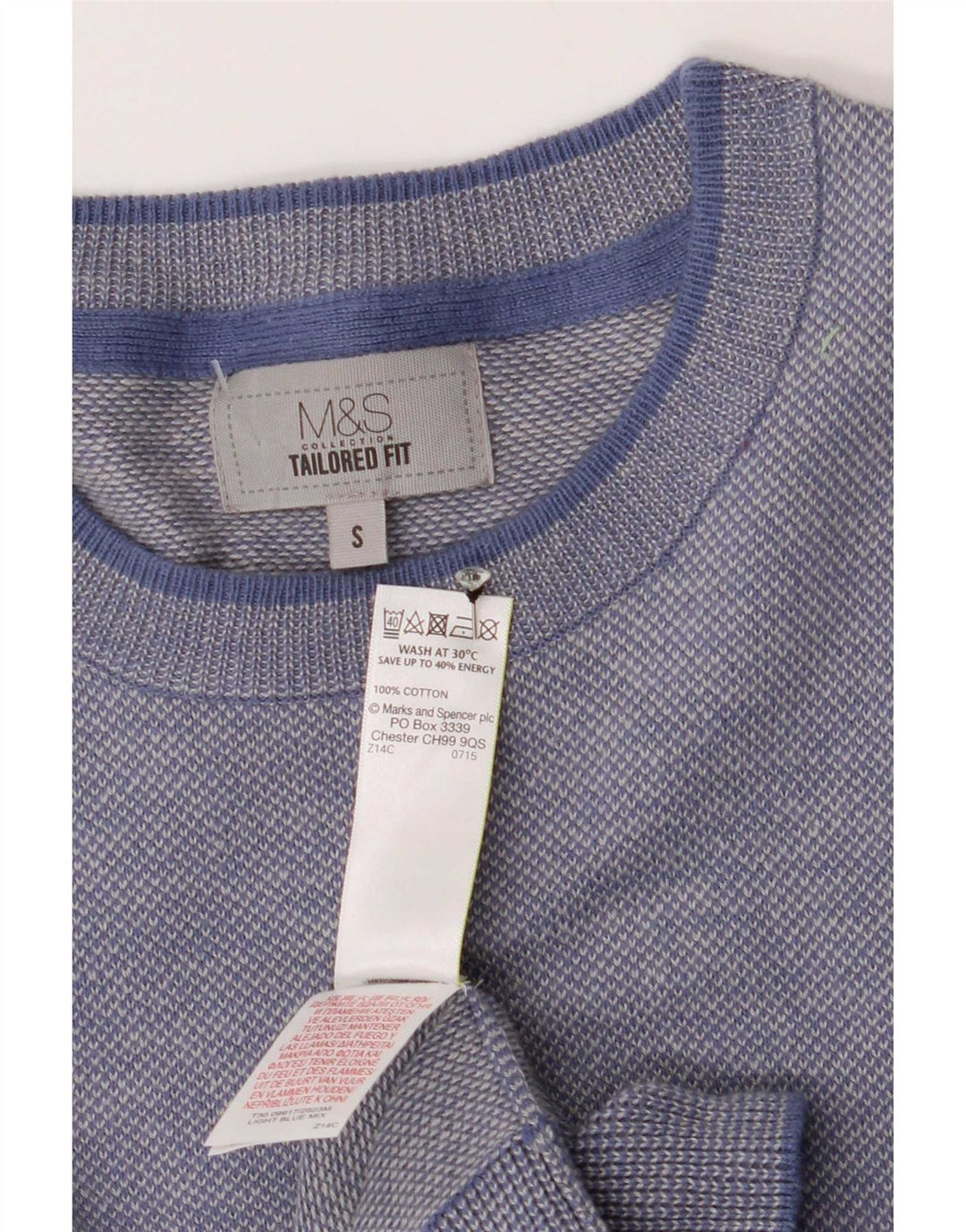 Marks & Spencer herre skræddersyet pasform rund hals sweater lille blå