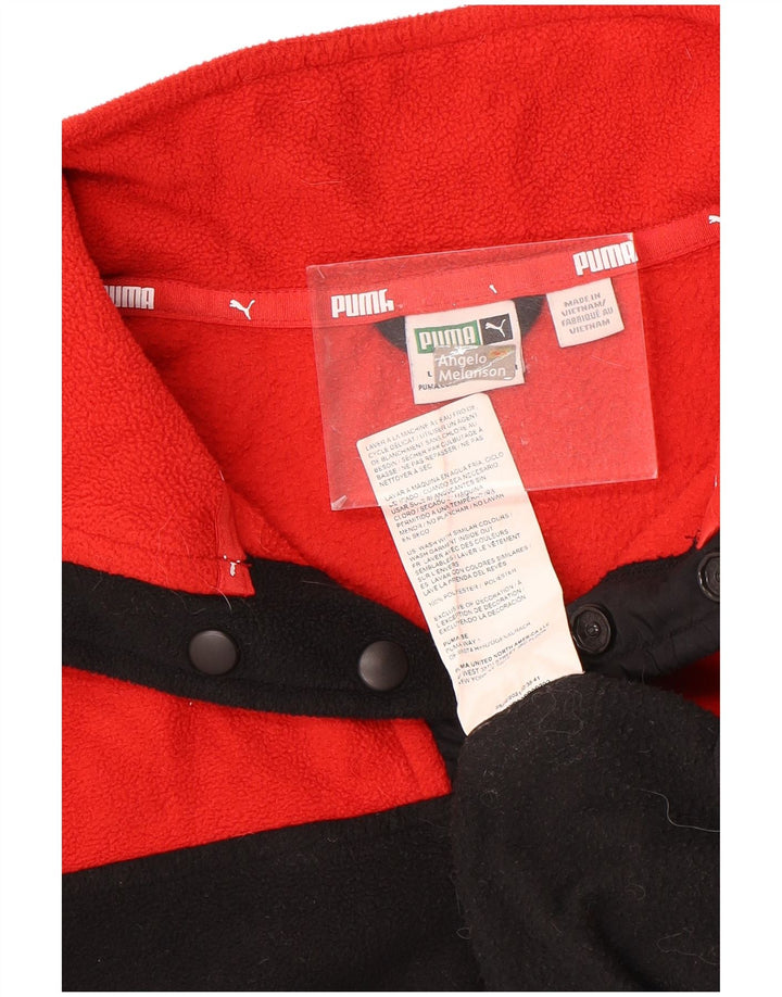 PUMA fleecetrøje med knaphals til drenge 11-12 år Stor sort farveblok