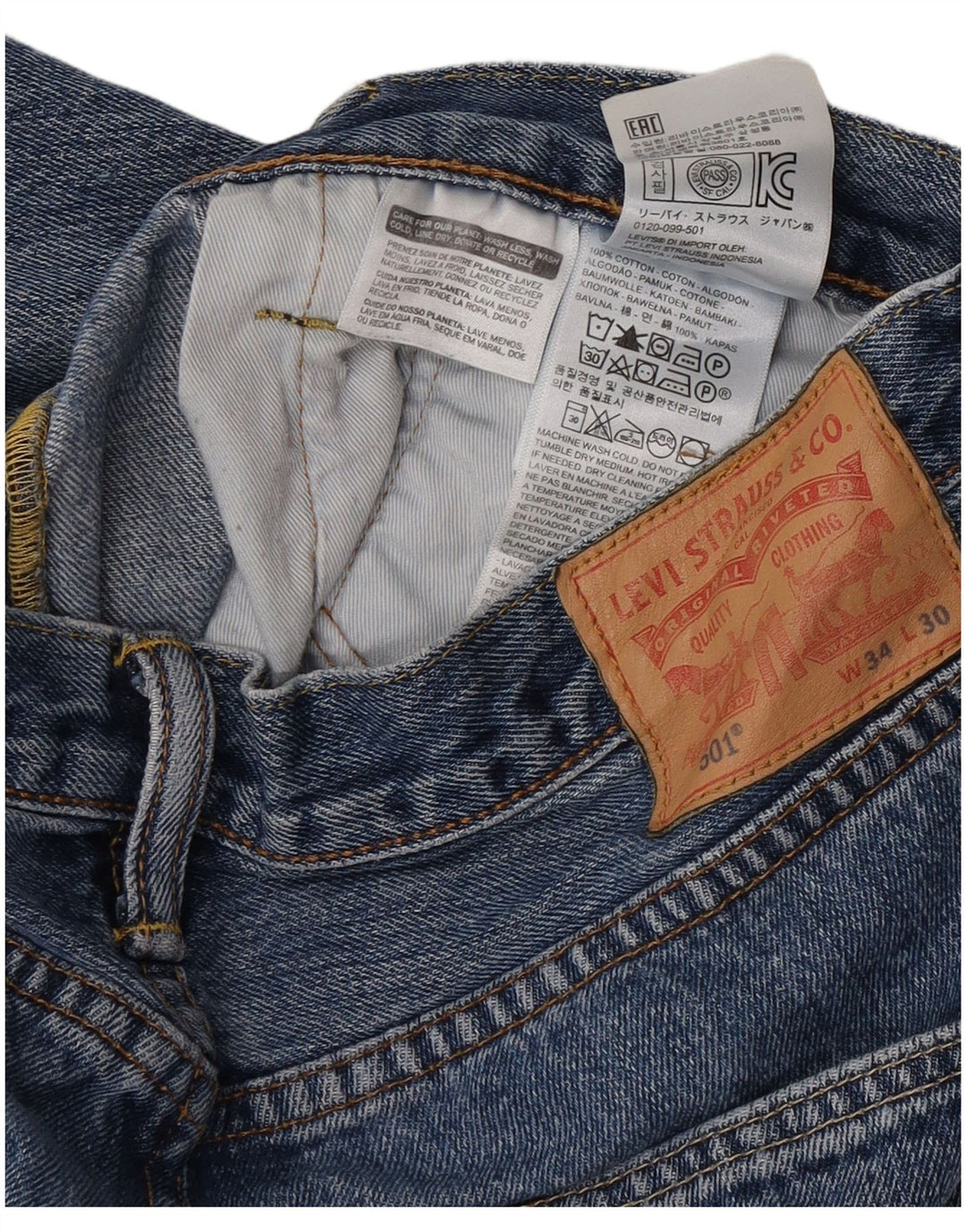 Levi's Herre 501 lige jeans W34 L30 blå bomuld