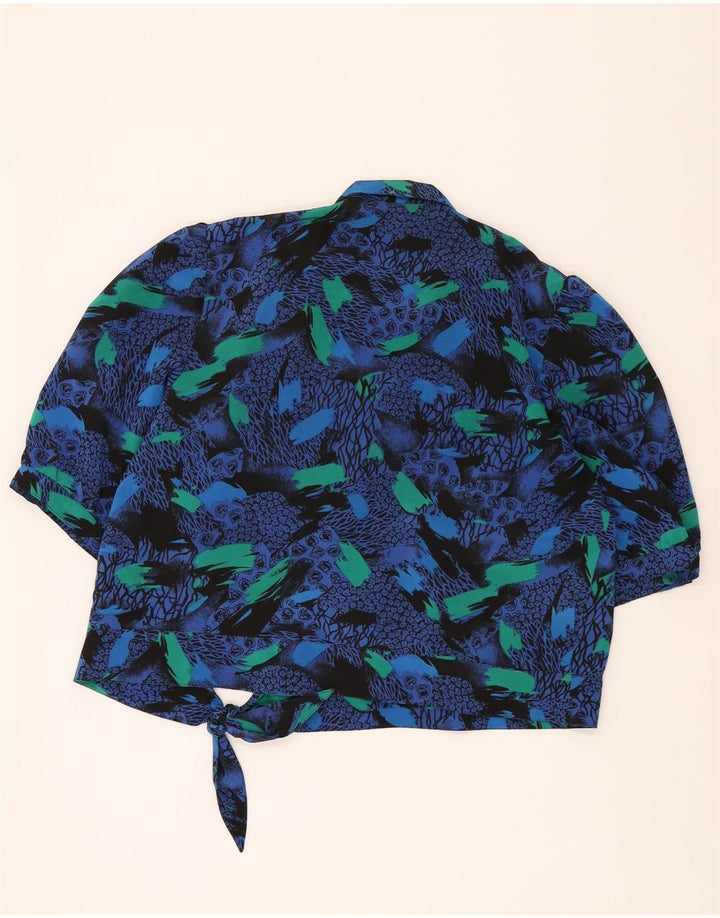 VINTAGE Womens Front Tie Abstract Pattern Shirt Blouse IT 52 2XL Blue Vintage Vintage and Second-Hand Vintage from Messina Hembry 