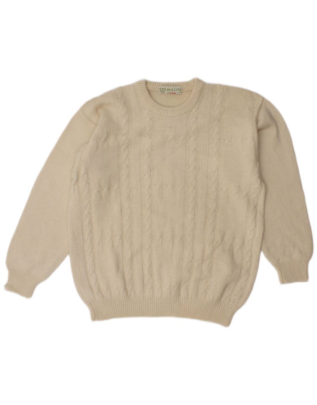 Pollini Herre Crew Neck Jumper Sweater IT 52 Stor Beige Uld