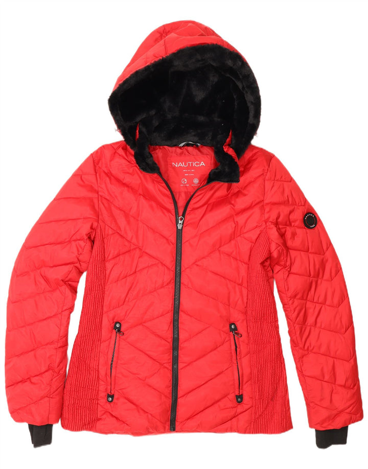 Nautica Polstret hættejakke til kvinder UK 14 Medium Rød Polyester