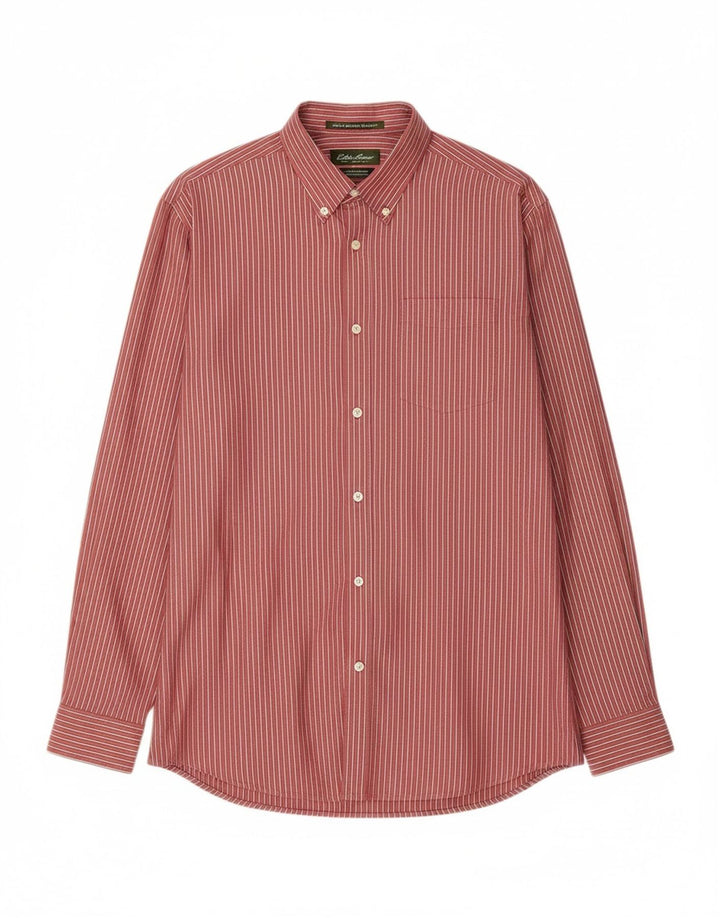 EDDIE BAUER Mens Relaxed Fit Shirt Medium Red Pinstripe Cotton