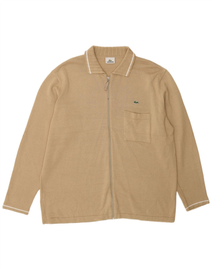 Lacoste Herre Cardigan Sweater Størrelse 8 3XL Beige Bomuld