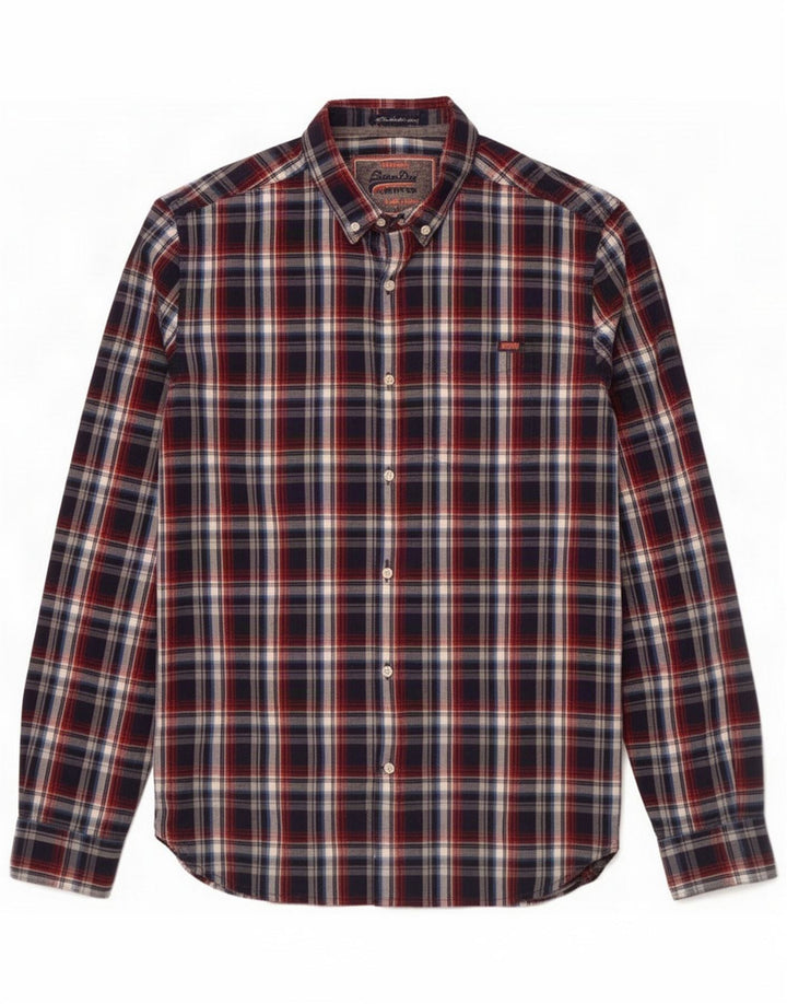 Superdry Flanelskjorte til mænd, medium marineblå ternet bomuld