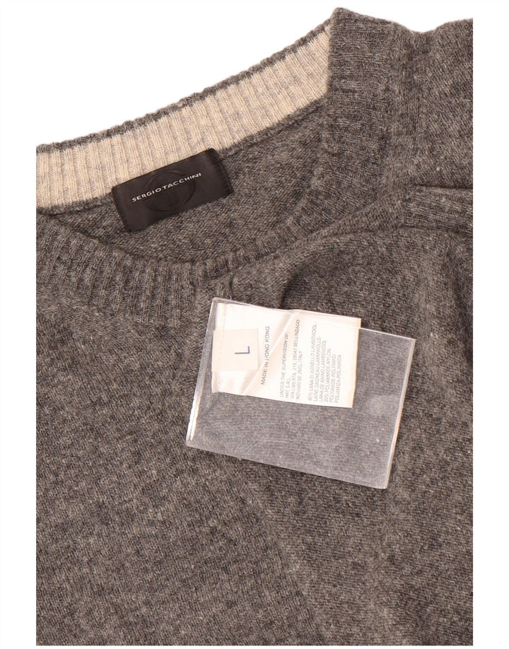 Sergio Tacchini Herre sweater med rund hals, stor grå flækket uld