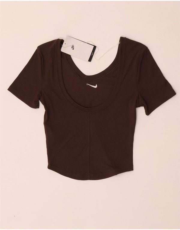Nike Dame Crop T-Shirt Top UK 4 XS Brun Polyester