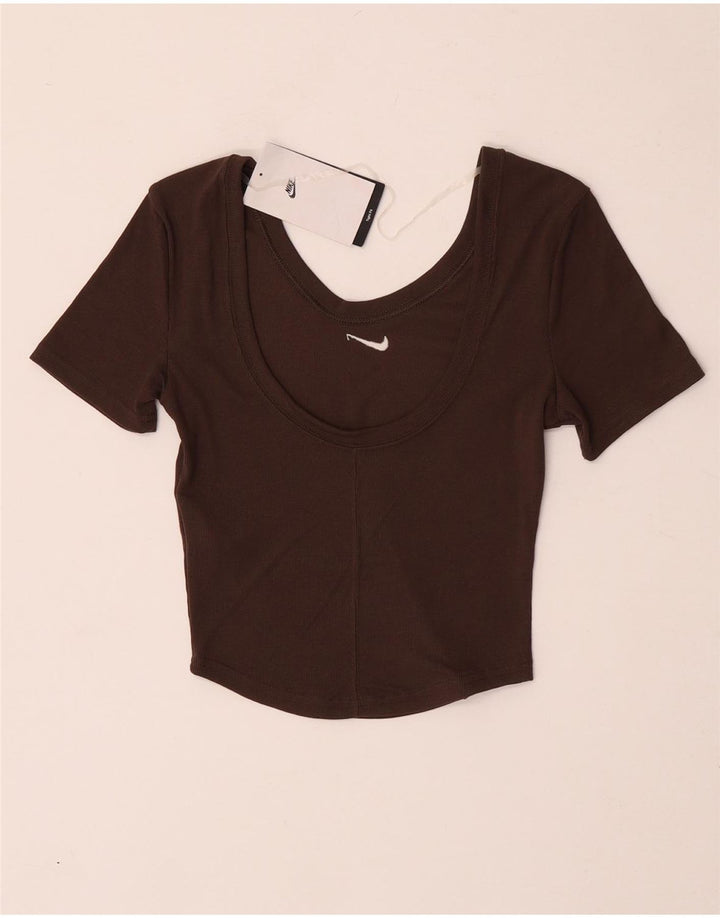 Nike Dame Crop T-Shirt Top UK 4 XS Brun Polyester