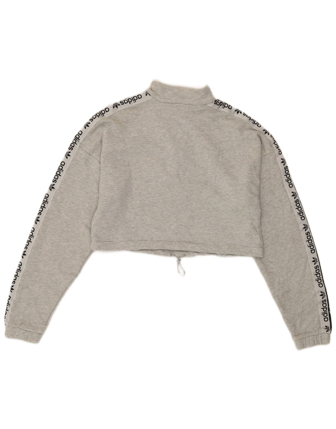 ADIDAS Dame Crop Grafisk Sweatshirt med lynlås-hals UK 6 XS Grå Bomuld