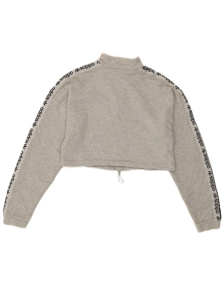 ADIDAS Dame Crop Grafisk Sweatshirt med lynlås-hals UK 6 XS Grå Bomuld