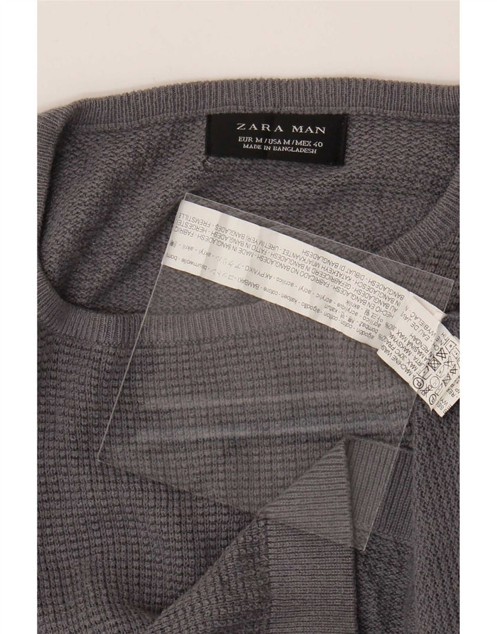 Zara Herre sweater med rund hals, mellemgrå bomuld