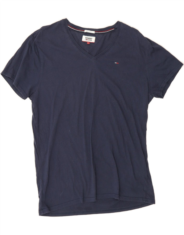 TOMMY HILFIGER Mens Regular Fit T-Shirt Top Large Navy Blue Cotton Vintage Tommy Hilfiger and Second-Hand Tommy Hilfiger from Messina Hembry 