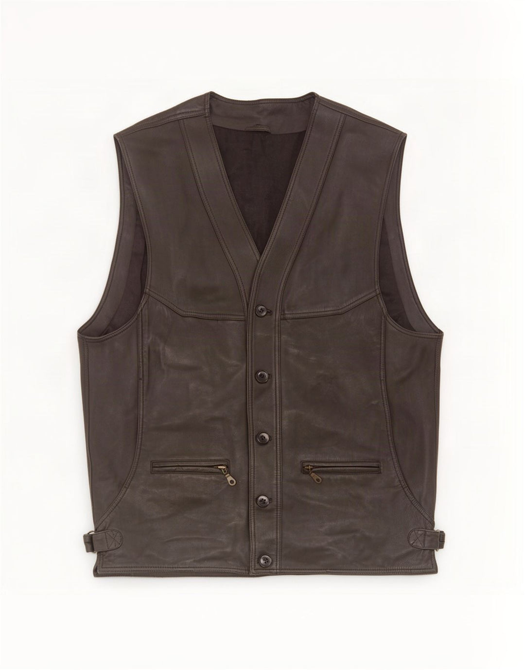 Vintage Herre Læder Gilet UK 38 Medium Black