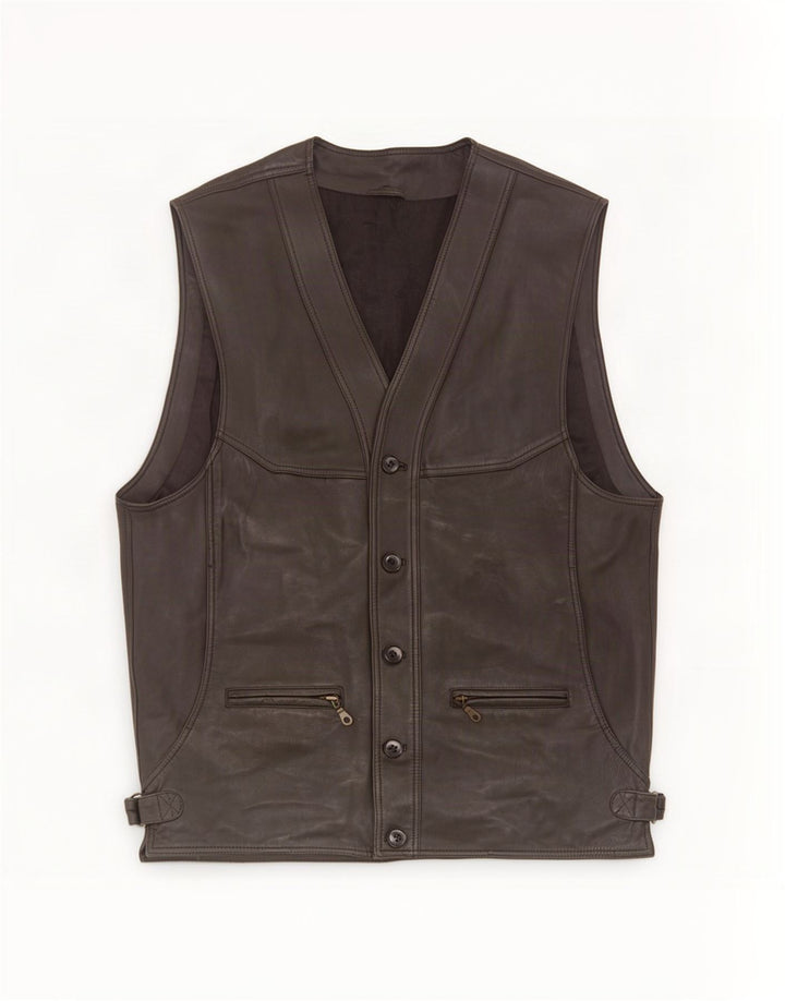 Vintage Herre Læder Gilet UK 38 Medium Black