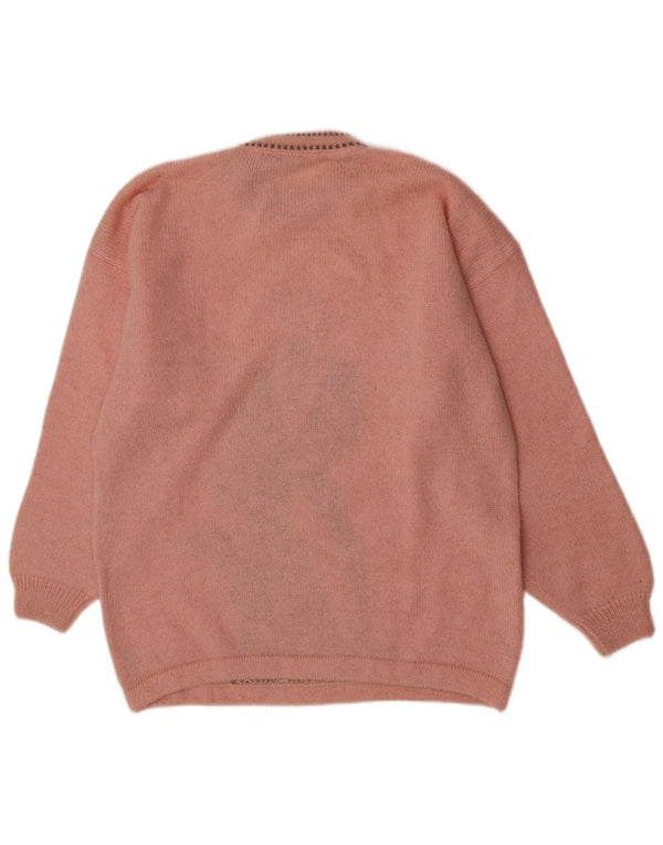 ALEX Dame grafisk afslappet pasform rund hals sweater UK 16 Large Pink