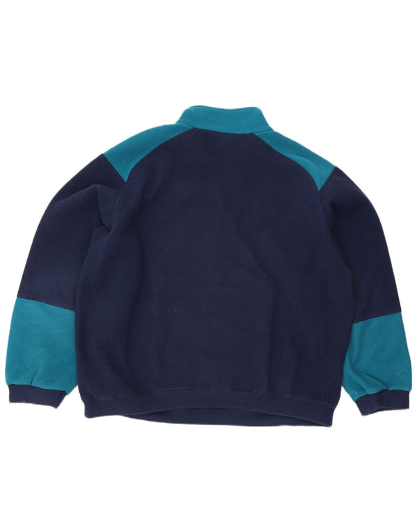 Vintage Mens Zip Neck Fleece Jumper 2XL Blue Colourblock