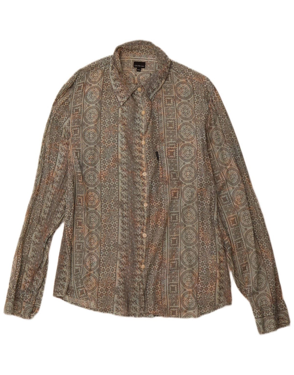 CALVIN KLEIN JEANS Dameskjorte UK 20 2XL Grå blomsterbomuld