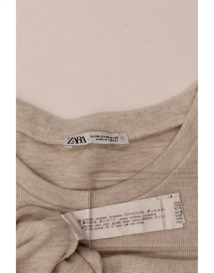 Zara Womens Crop T-Shirt Top UK 12 Medium Beige Polyester