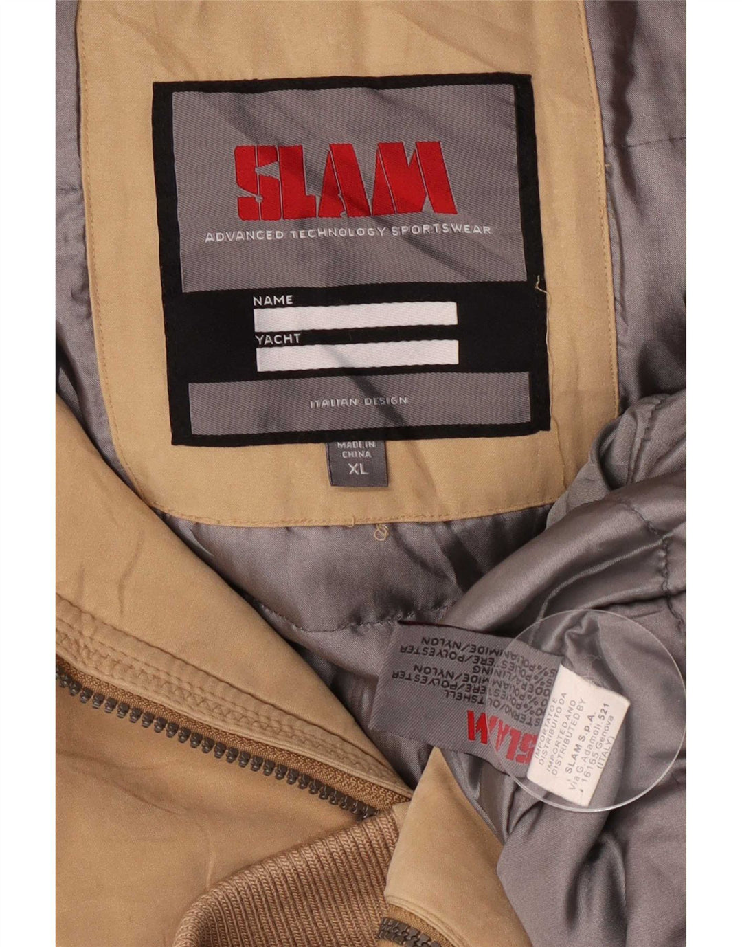 Slam Herre Hooded Bomber Windbreaker Jacket UK 42 XL Beige Polyester