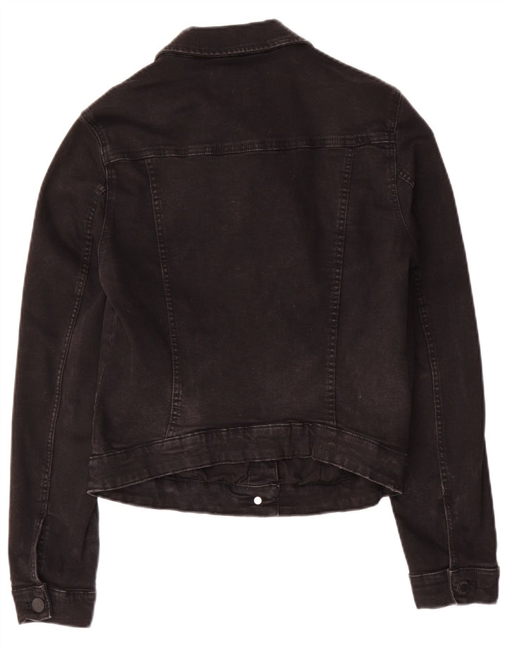 Zara Dame Trafaluc Crop Denimjakke UK 12 Medium Sort Bomuld