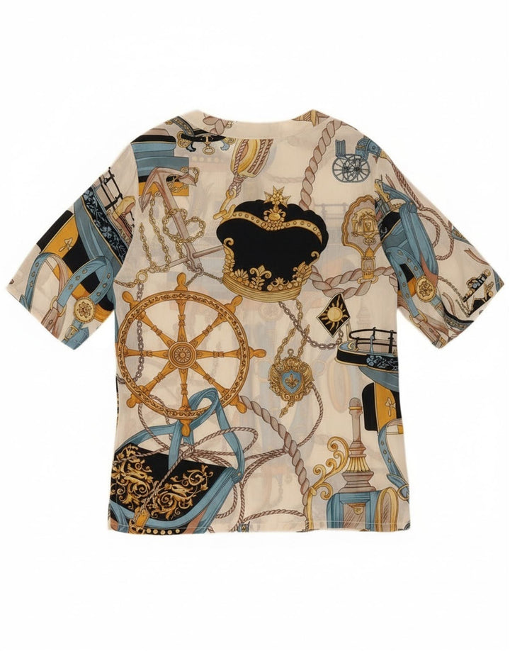 Vintage kvinders abstrakt mønster kortærmet skjortebluse UK 14 Large White