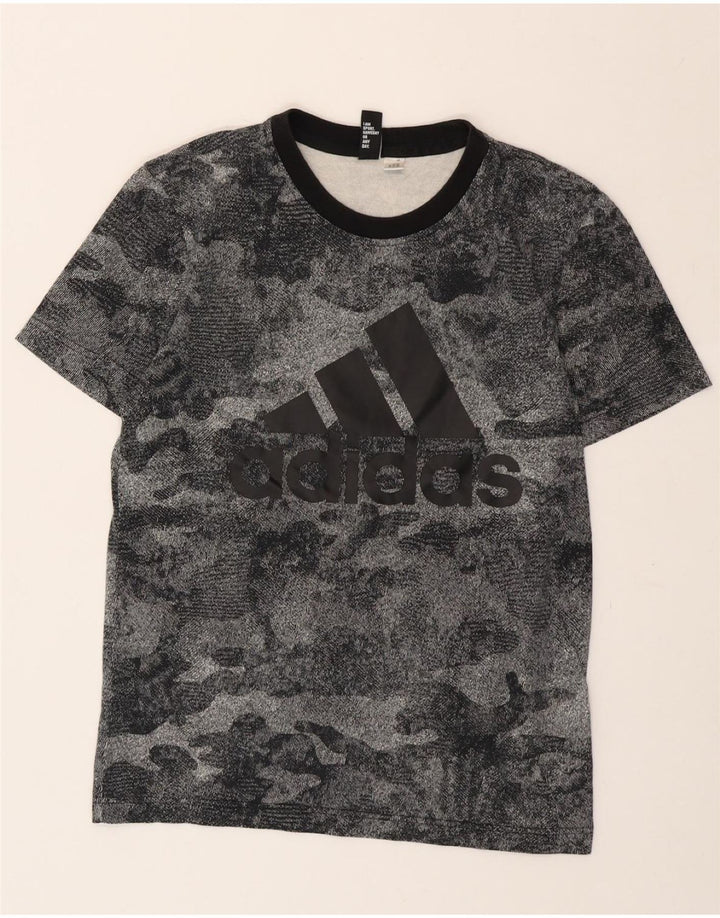 ADIDAS Womens Graphic T-Shirt Top UK 12 Medium Grey Camouflage Vintage Adidas and Second-Hand Adidas from Messina Hembry 