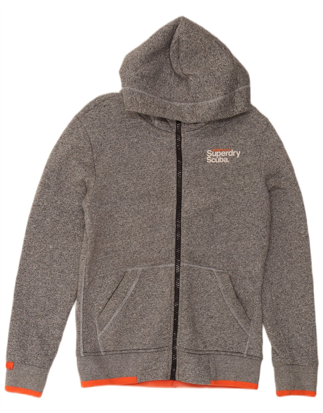 SUPERDRY Hættetrøje med lynlås til mænd, lille grå flækket bomuld