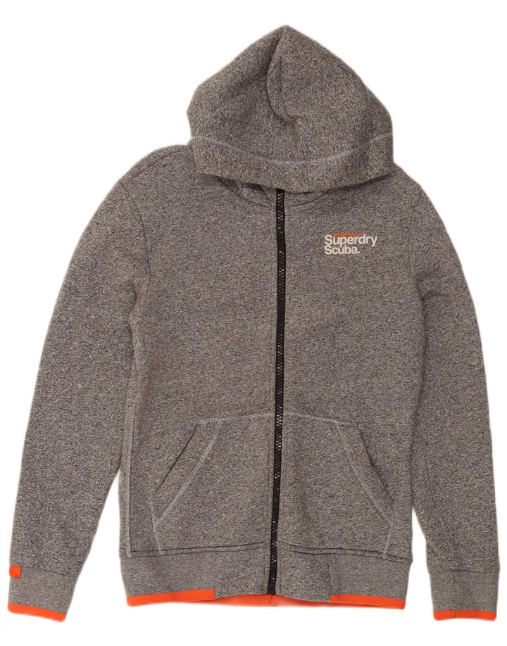 SUPERDRY Hættetrøje med lynlås til mænd, lille grå flækket bomuld
