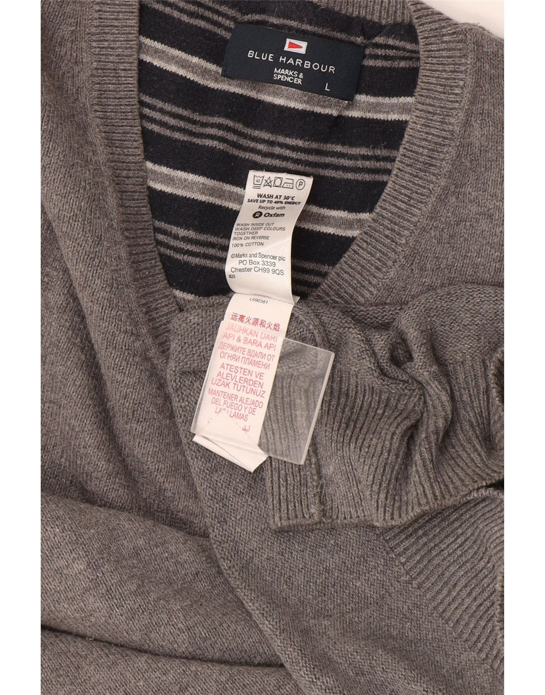 Marks & Spencer Herre Blue Harbor V-hals sweater Stor grå bomuld