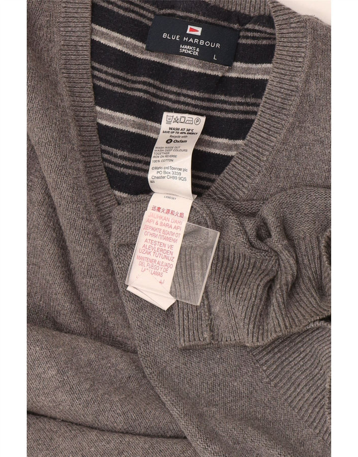 Marks & Spencer Herre Blue Harbor V-hals sweater Stor grå bomuld