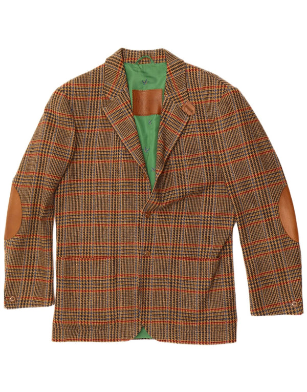 Wellington Herre Longline Blazer Jacket UK 40 Large Green Houndstooth