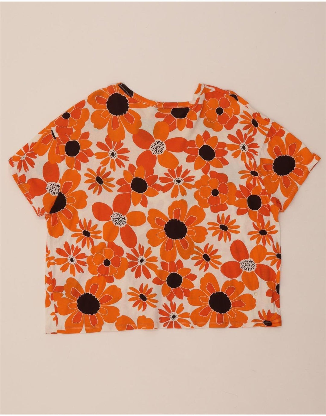 ZARA Dame T-Shirt Top UK 16 Large Orange Floral