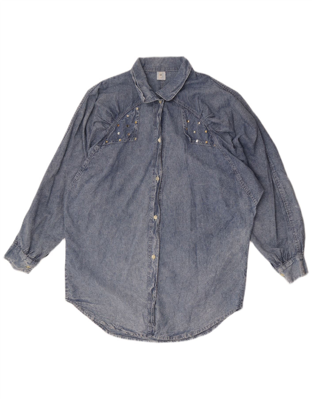 Vintage Dame Oversized Denim Shirt UK 14 Medium Blue Cotton