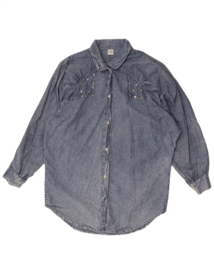 Vintage Dame Oversized Denim Shirt UK 14 Medium Blue Cotton