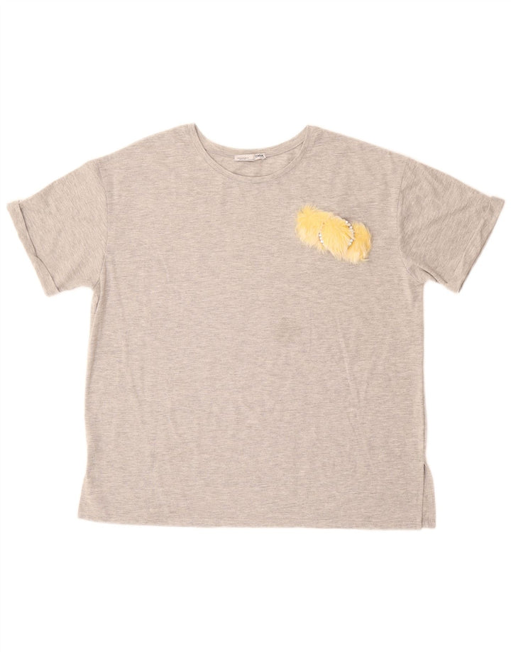 ZARA Womens T-Shirt Top UK 18 XL Grey Flecked