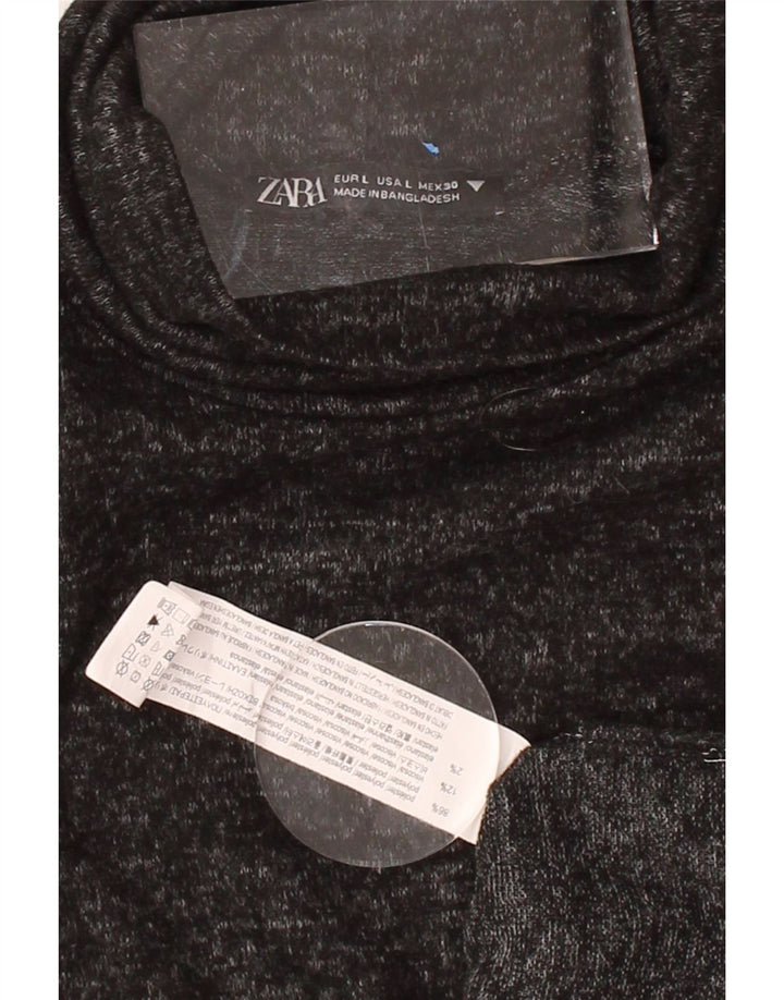 ZARA Womens Crop Roll Neck Jumper Sweater UK 14 Large Grey Flecked Vintage Zara and Second-Hand Zara from Messina Hembry 